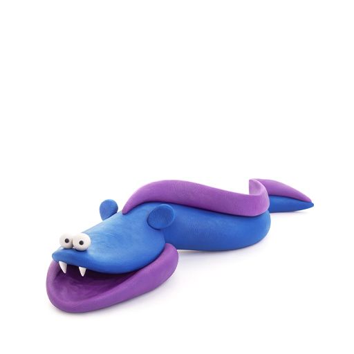 Blue and purple toy dragon on a white background