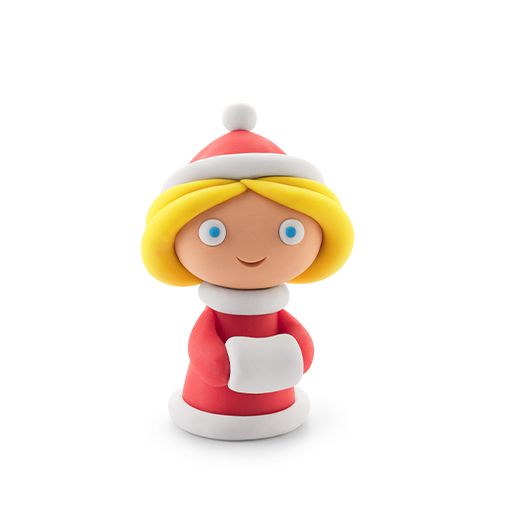 Toy figure of a character wearing a red outfit with a white hat on a white background