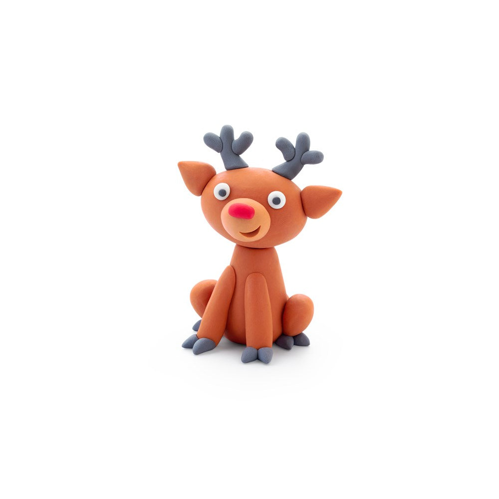 Toy reindeer figure on a white background