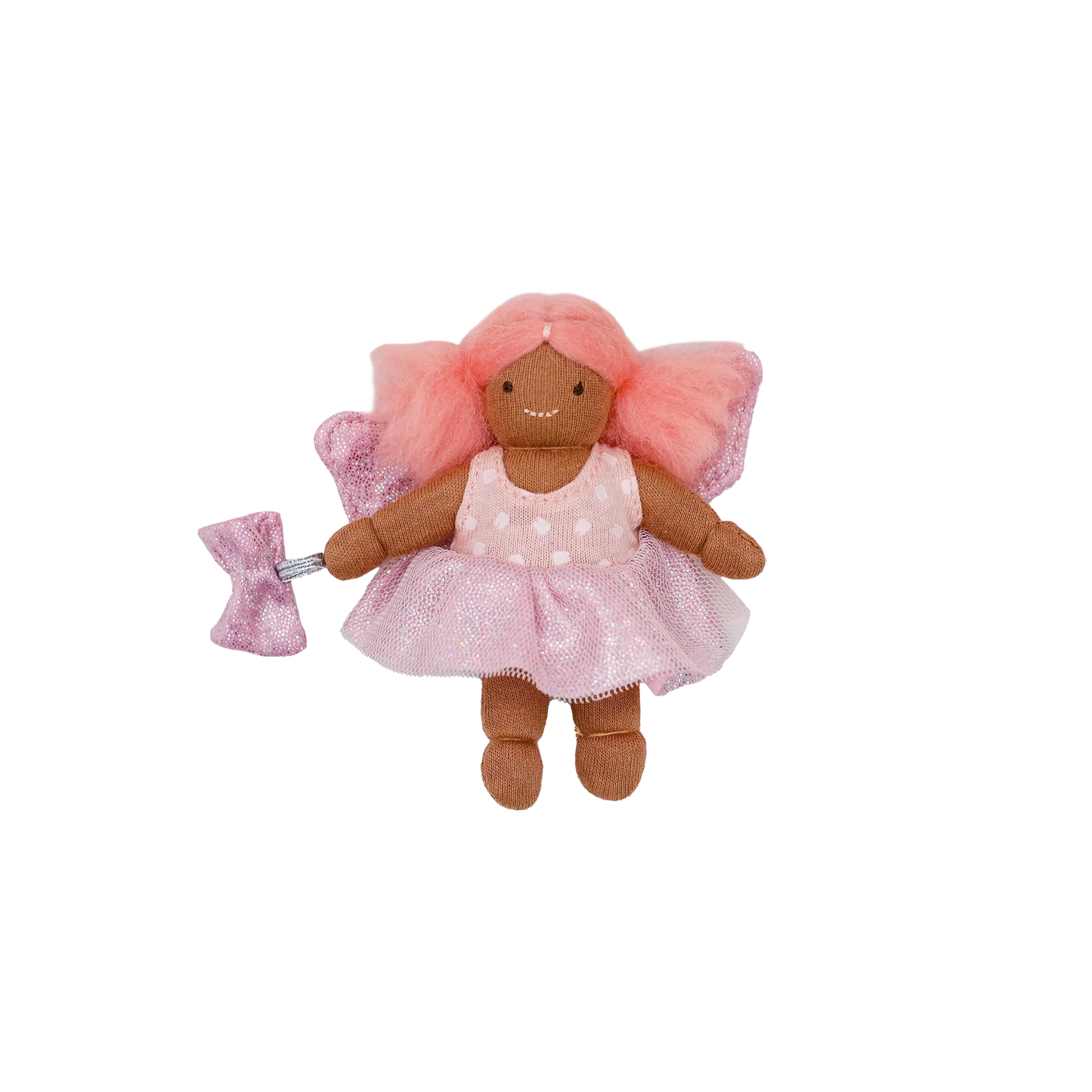 Pink fairy plush toy on a white background