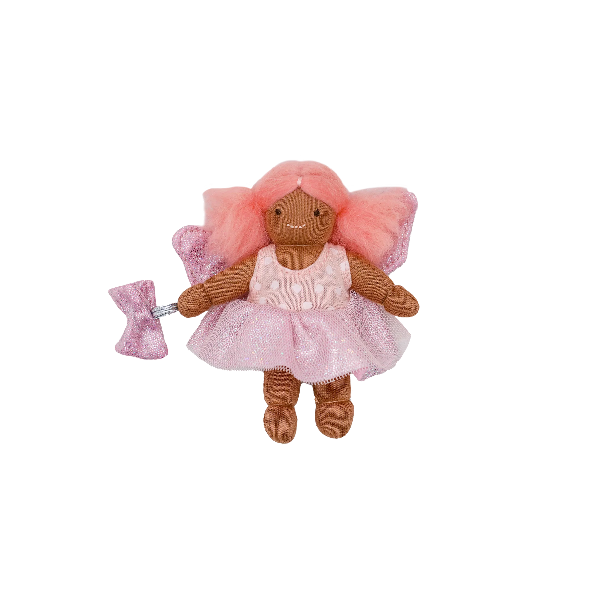 Pink fairy plush toy on a white background
