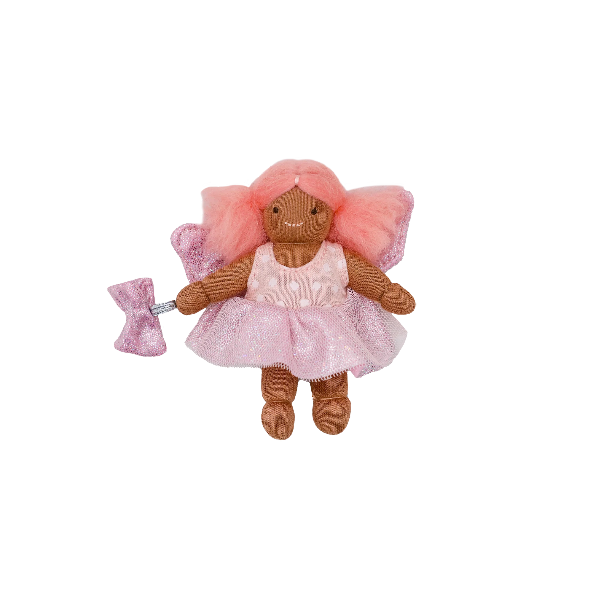 Pink fairy plush toy on a white background