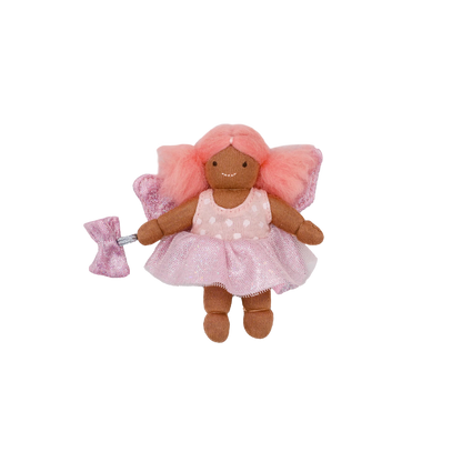 Pink fairy plush toy on a white background