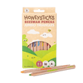 Packaging of Honneysticks Beeswax Pencils with two pencils in front on a white background