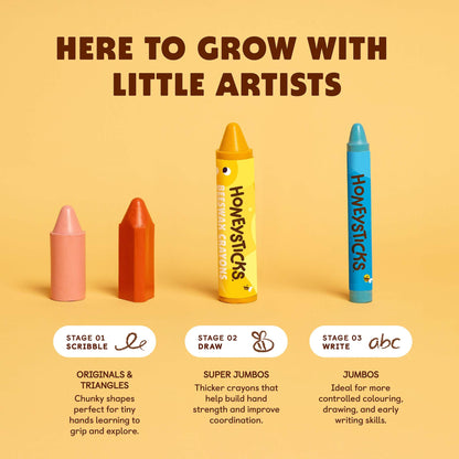 Set of Honeysticks crayons with stages for growth on a yellow background