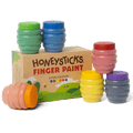 Set of colorful Honeysticks finger paint containers with packaging on a white background