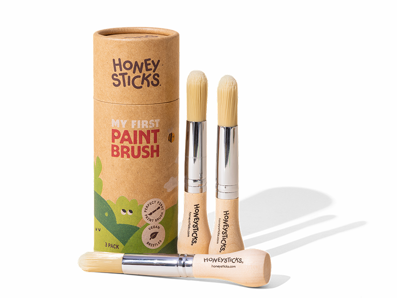 Honey Sticks paint brush set with packaging on a white background