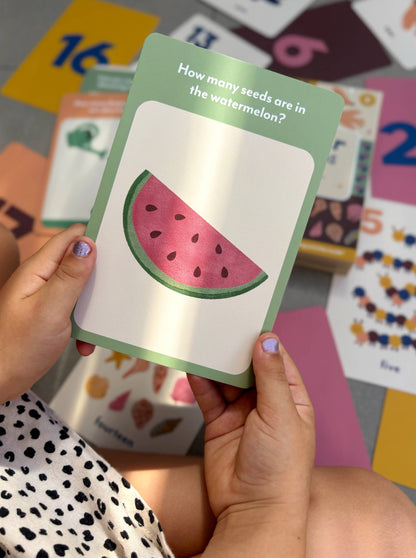 A collection of colorful illustrated flash cards for numbers 1-20 with nature-inspired illustrations, rounded corners, and a title card visible.