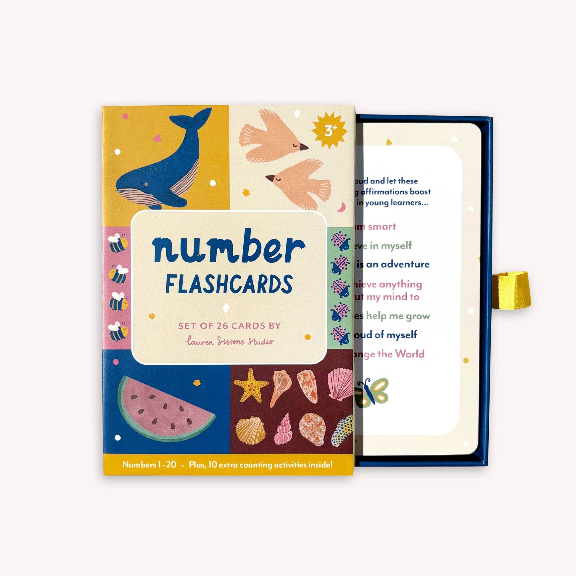 A collection of colorful illustrated flash cards for numbers 1-20 with nature-inspired illustrations, rounded corners, and a title card visible.