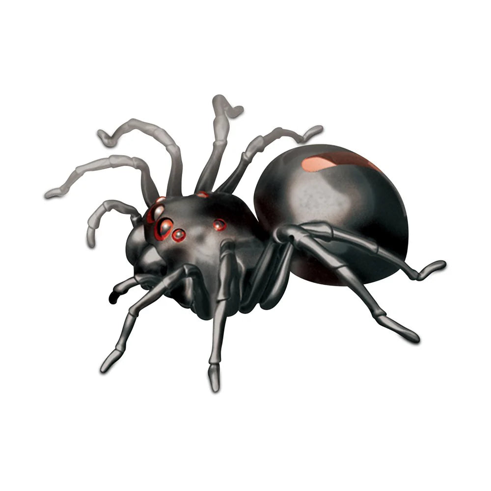 Toy spider with red eyes on a white background