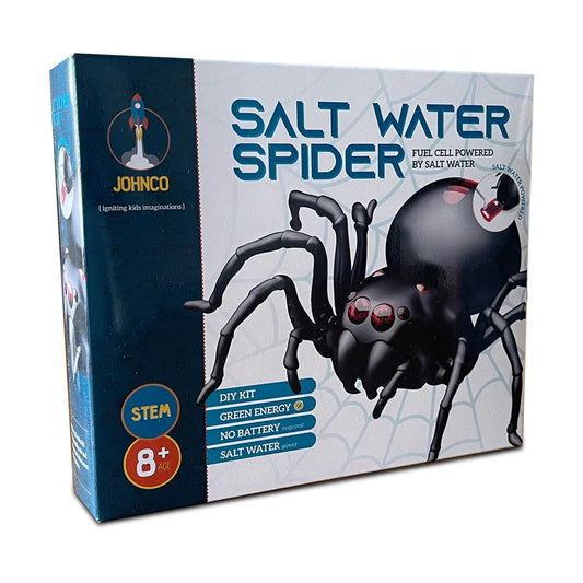 Box of a toy salt water spider with Johnco branding on a white background