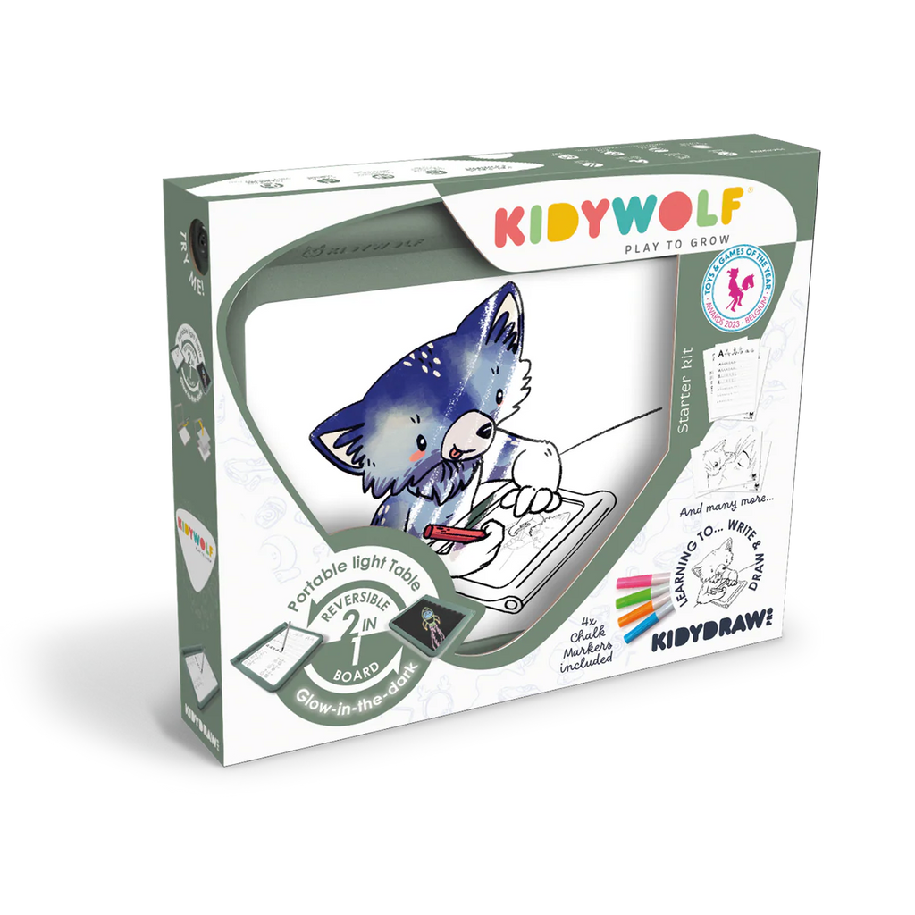 KIDYWOLF packaging with a cartoon cat and text on a white background