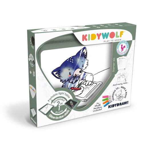 KIDYWOLF packaging with a cartoon cat and text on a white background