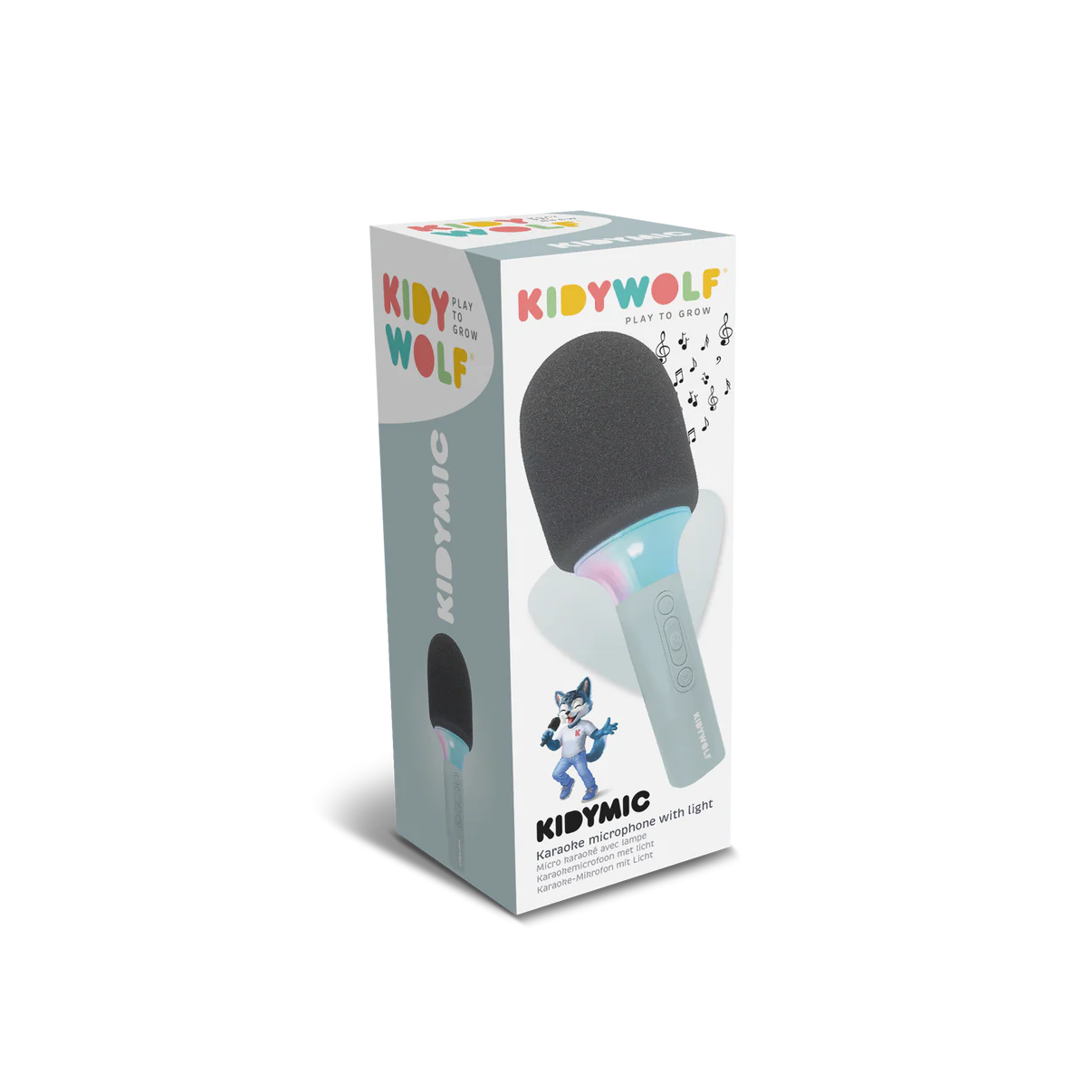 KIDYMIC microphone packaging with KIDYWOLF branding on a white background