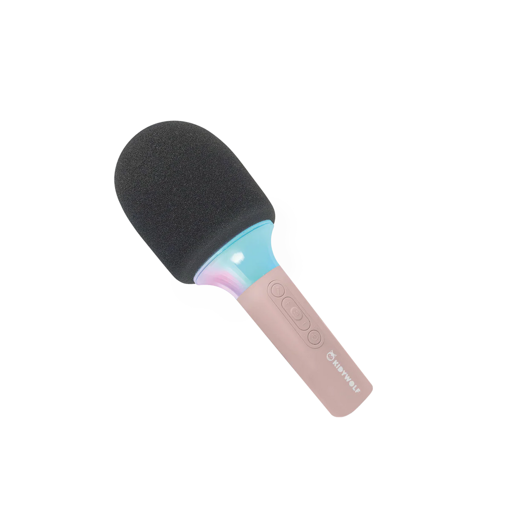 Black and pink microphone-shaped hair brush on a white background