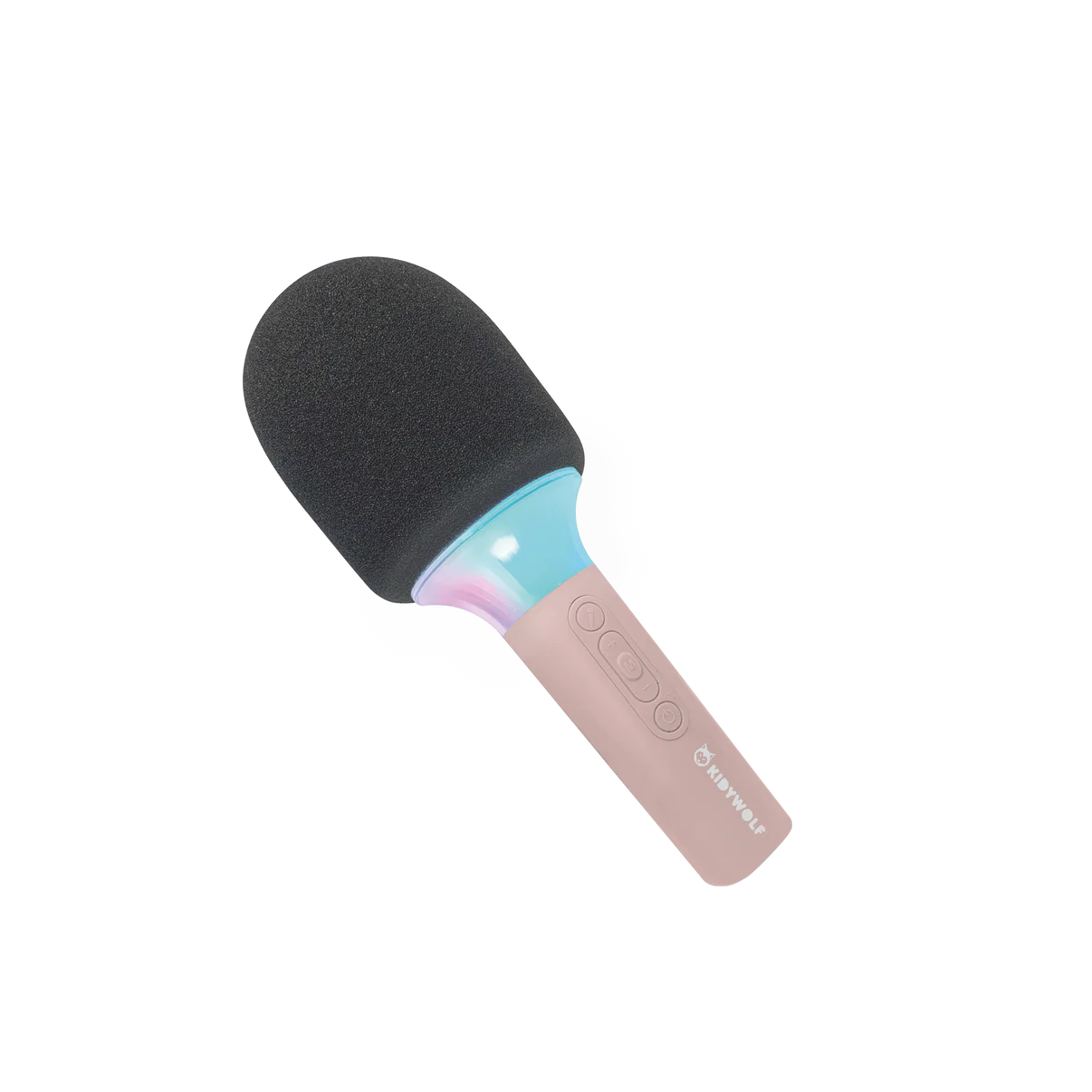 Black and pink microphone-shaped hair brush on a white background
