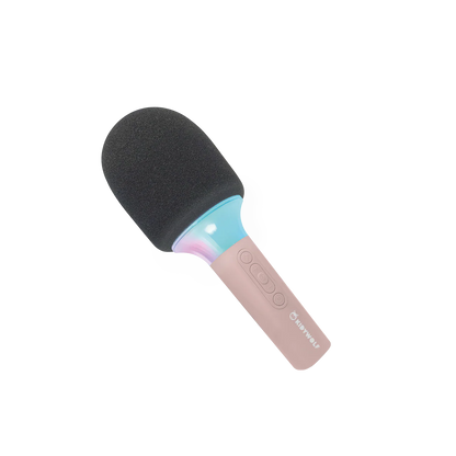 Black and pink microphone-shaped hair brush on a white background