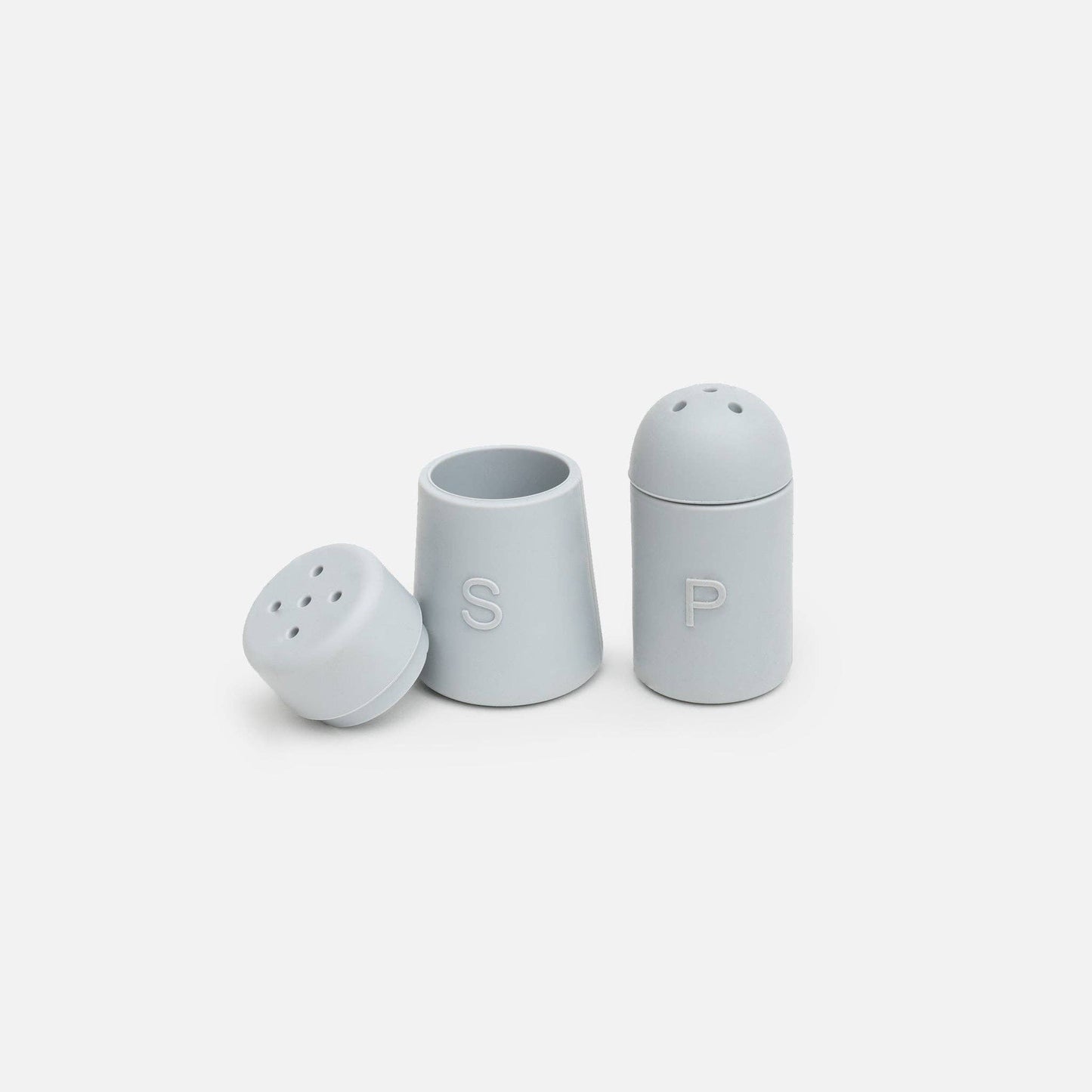 Blue silicone salt and pepper shakers.
