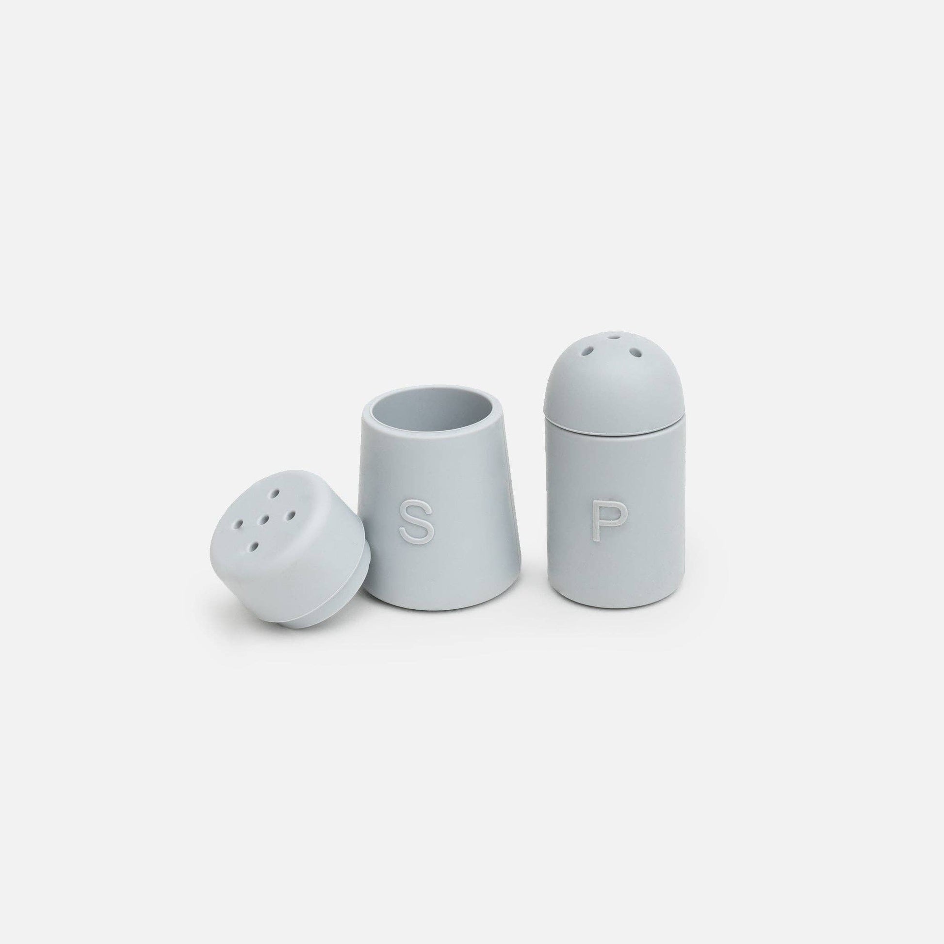 Blue silicone salt and pepper shakers.