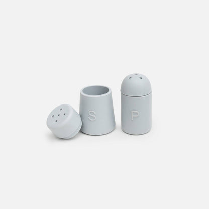 Blue silicone salt and pepper shakers.