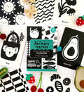 Set of high contrast flashcards with black and white illustrations on a white background.