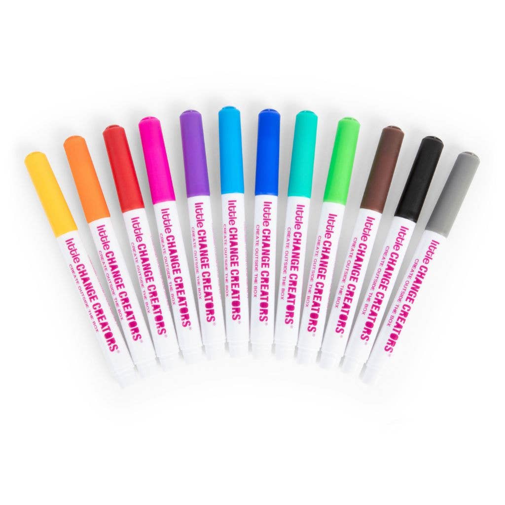 Set of twelve markers on white background