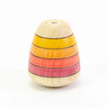 Wooden toy with colorful striped design on a white background