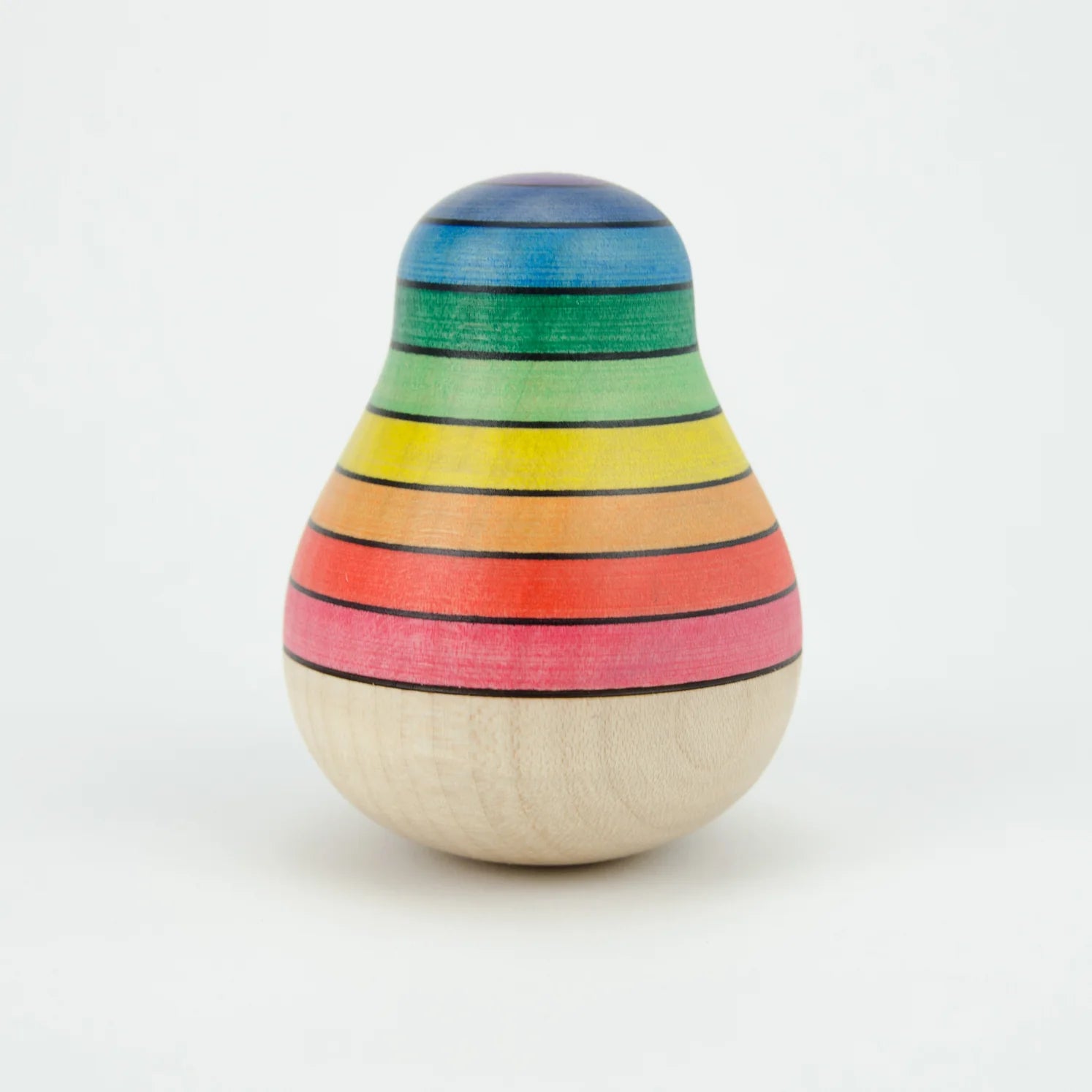 Colorful striped wooden toy on a white background