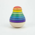 Colorful striped wooden egg-shaped toy on a white background