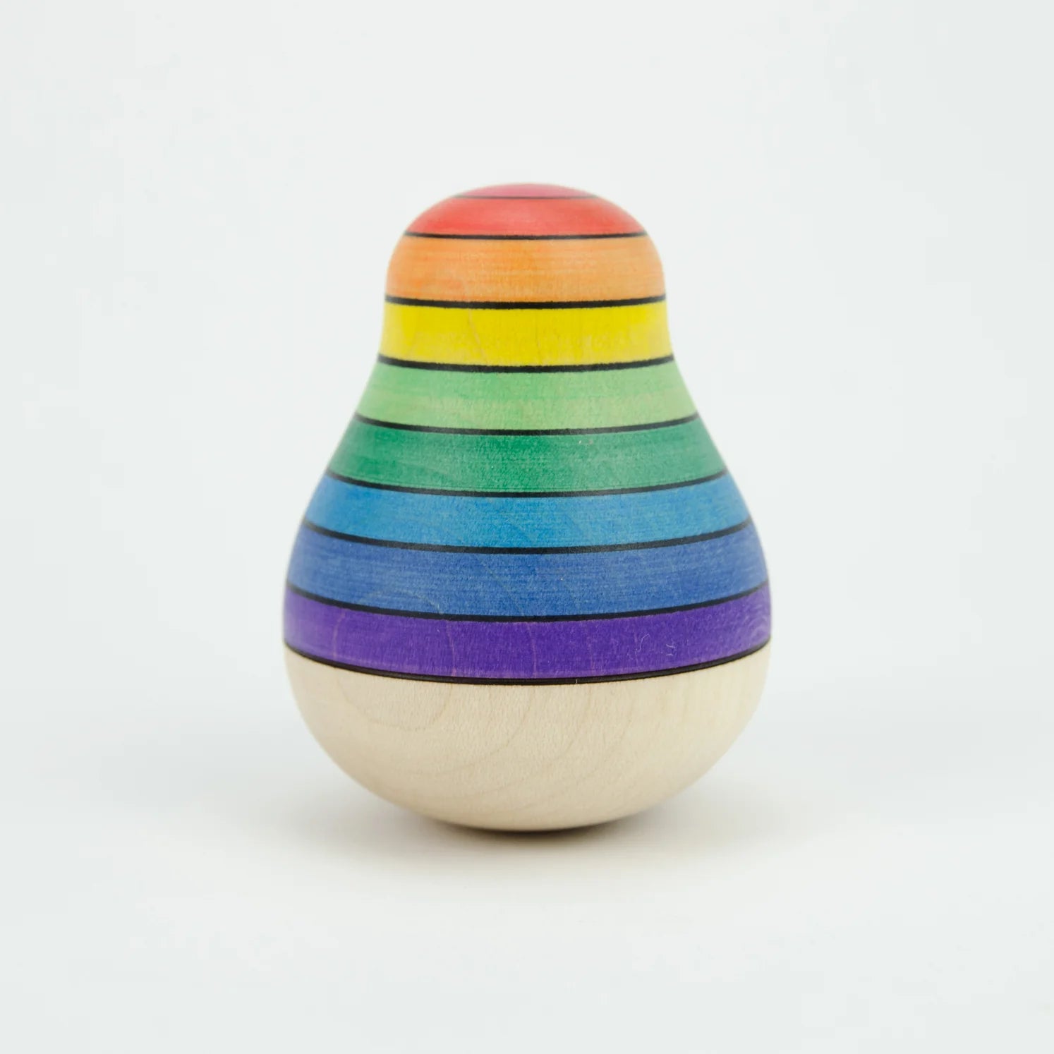 Colorful striped wooden egg-shaped toy on a white background