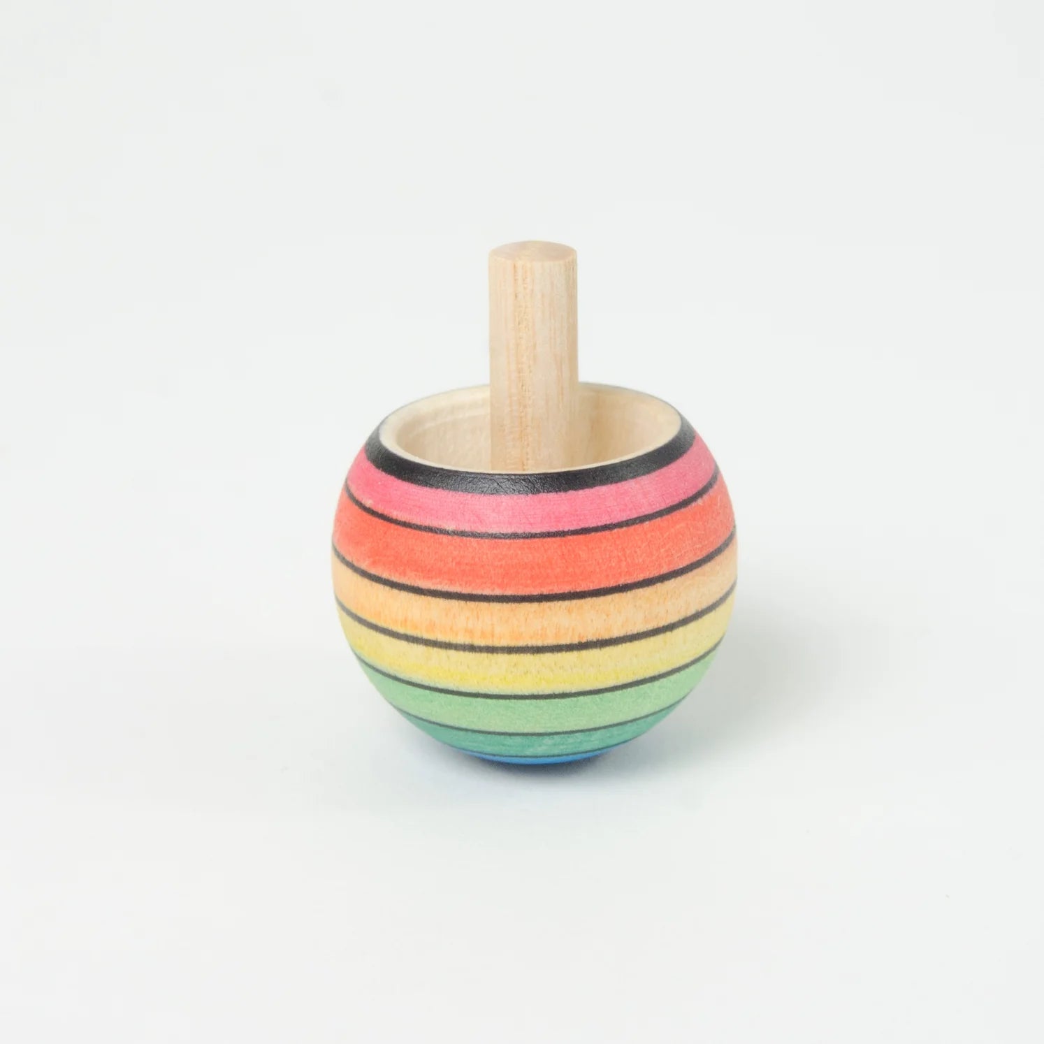 Colorful wooden toy with a handle on a white background