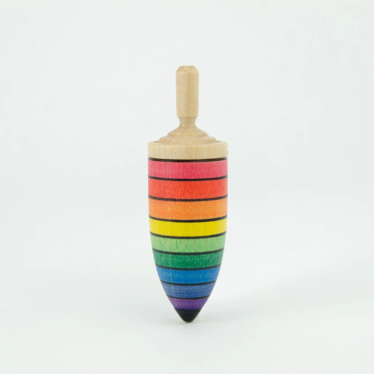 Colorful striped top with wooden handle on a white background