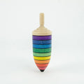 Colorful wooden top with rainbow stripes on a white background
