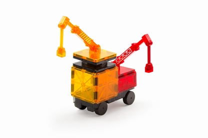 Magnetic tile crane construction vehicle
on a white background.