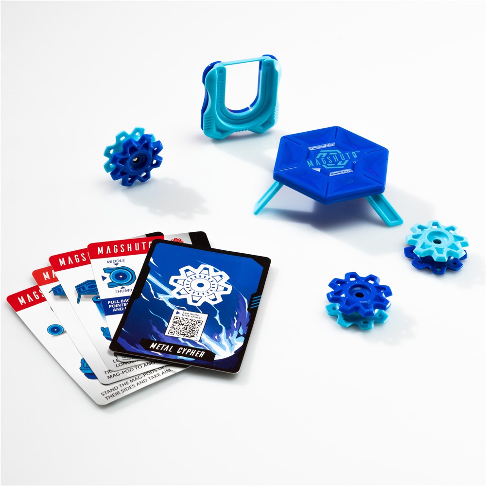 Blue pieces and cards on a white background