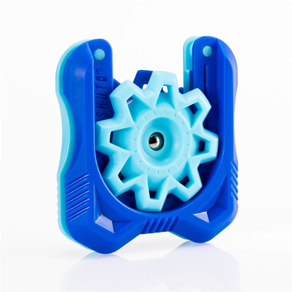 Blue and light blue plastic component on a white background