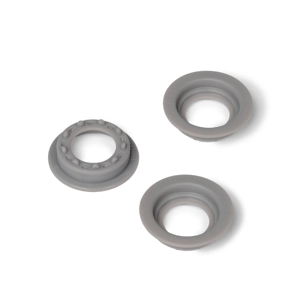 Three gray roto-rings on a white background