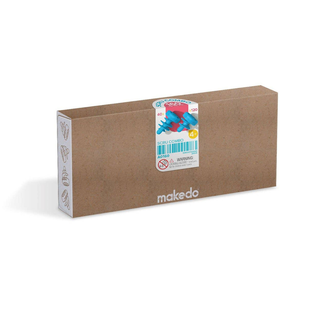 Cardboard box with a Makedo label on a white background