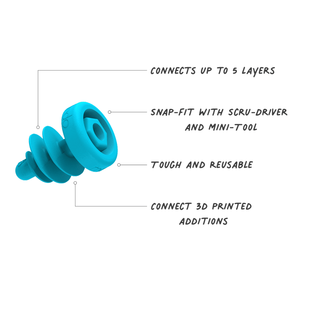 Blue spiral component with text on a green background