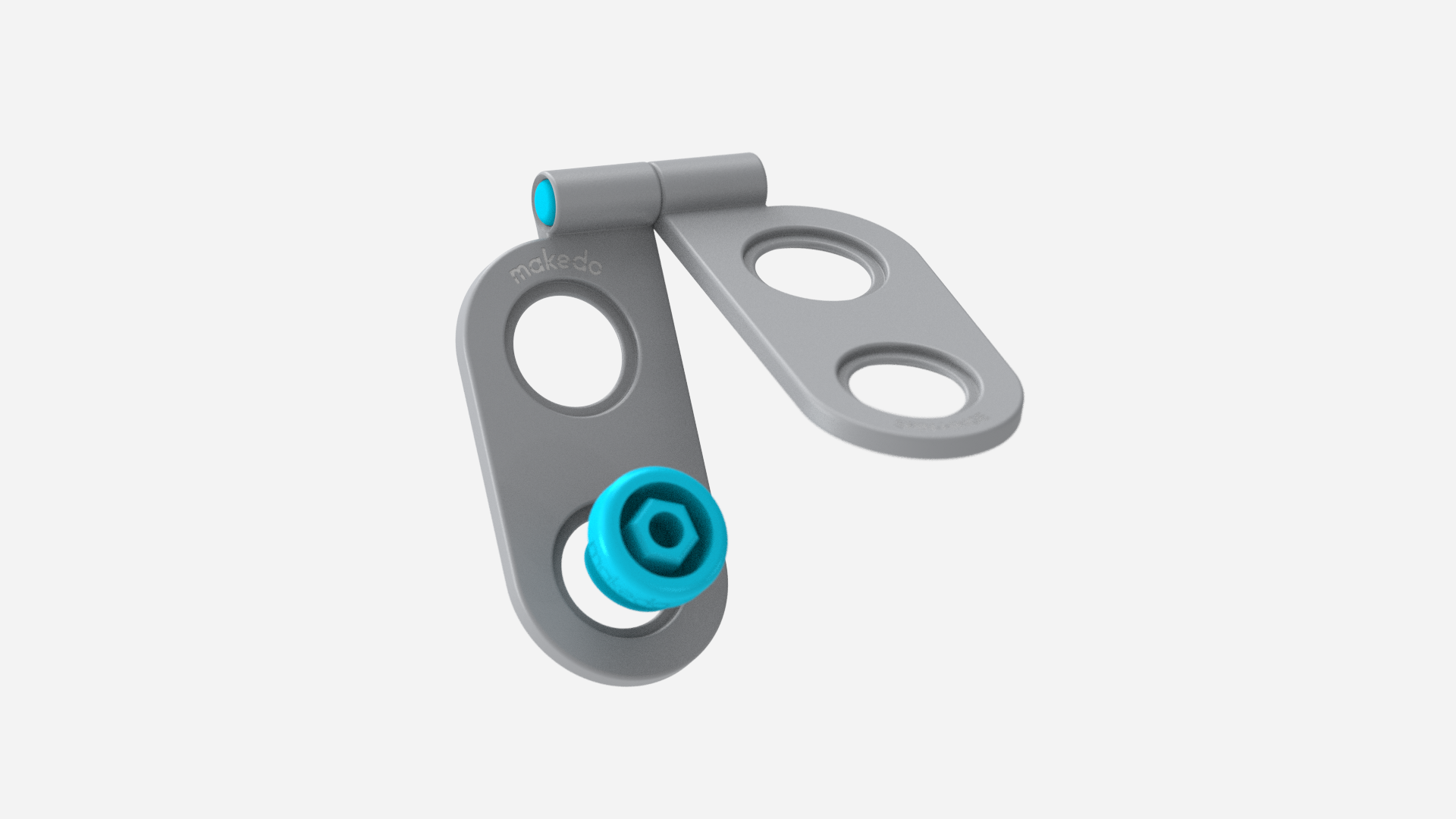 Gray metal chain link with blue connectors on a white background