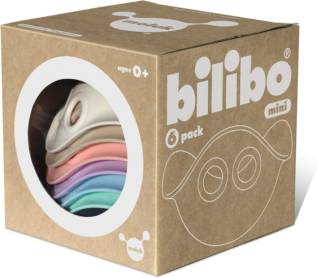Bilibo mini packaging with colorful set visible through a window