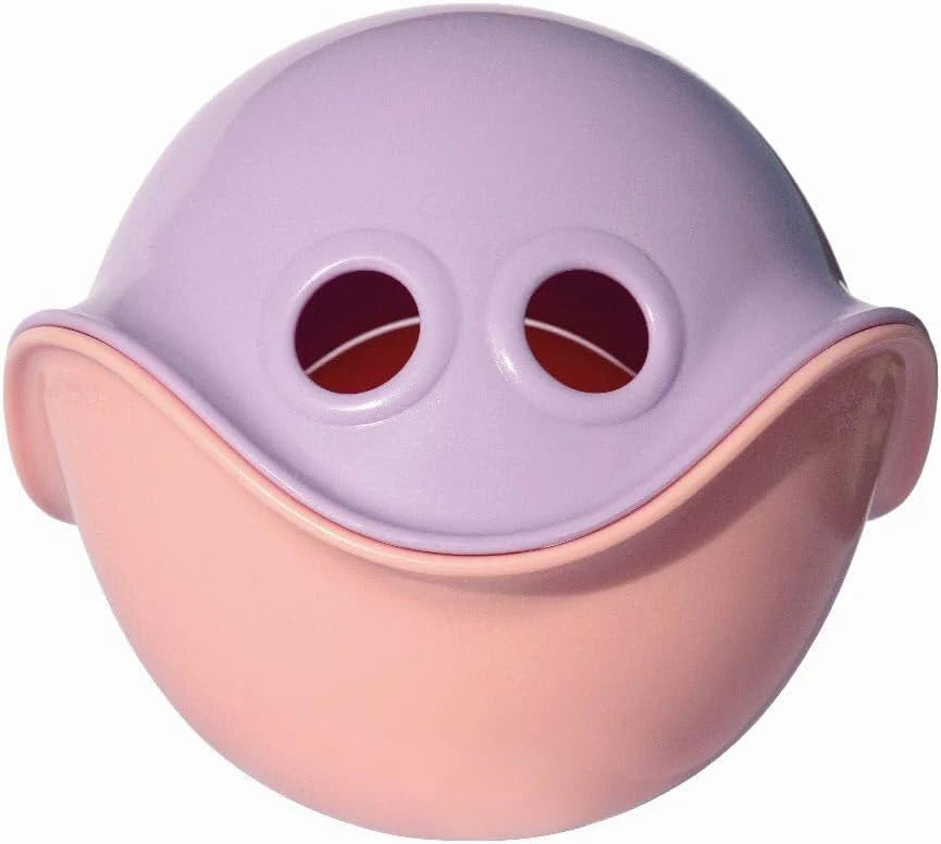 Pink and purple container with two circular openings on a white background