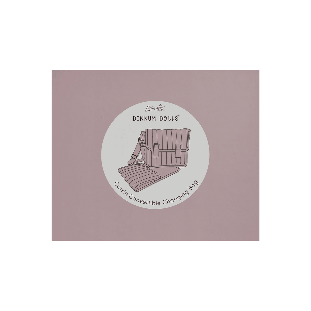 Dinkum Dolls Carrie Convertible Changing Bag on a mauve background