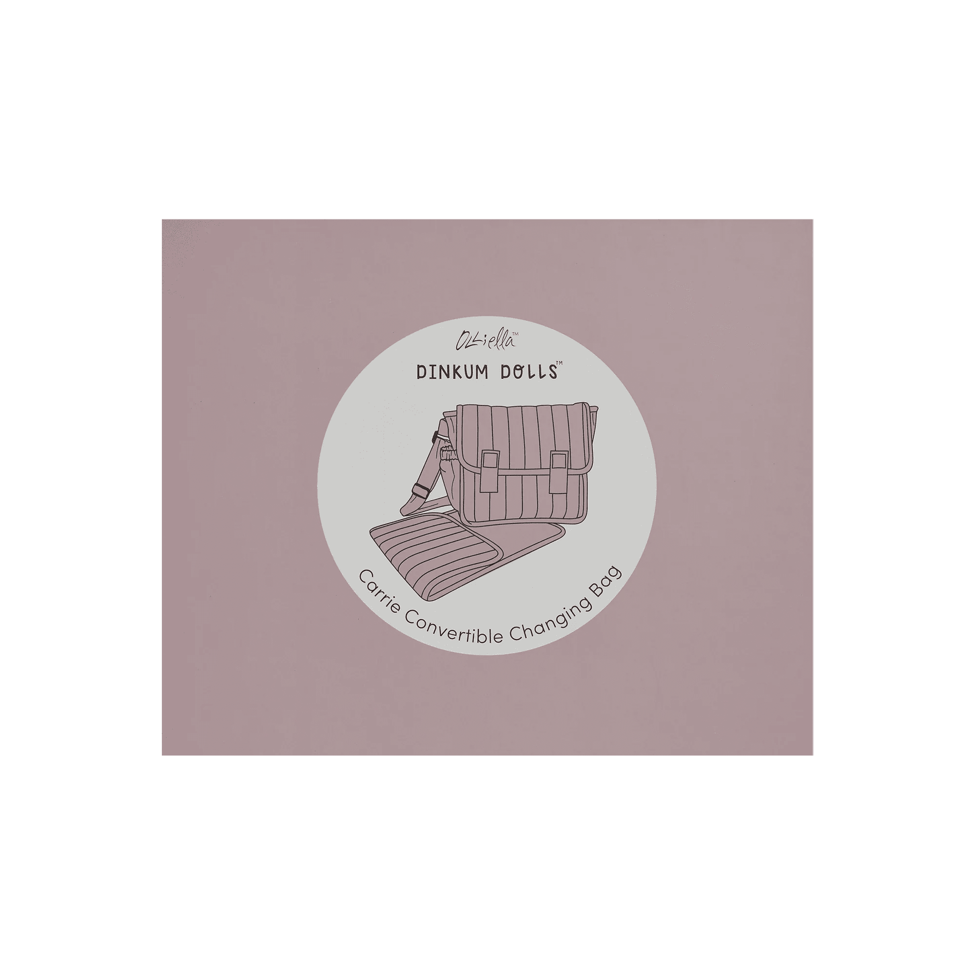 Dinkum Dolls Carrie Convertible Changing Bag on a mauve background