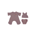 Baby clothing set with romper, vest, and diaper on a white background