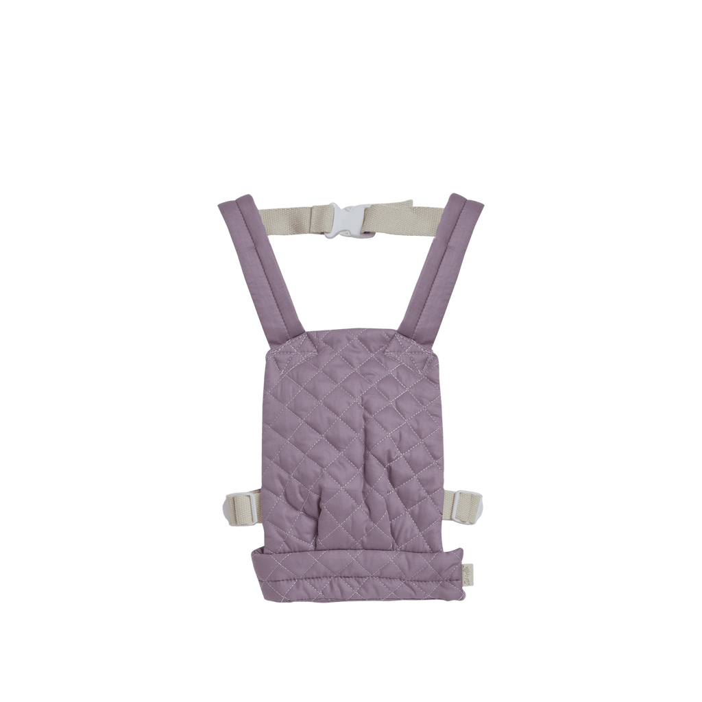 Purple baby carrier with straps on a white background