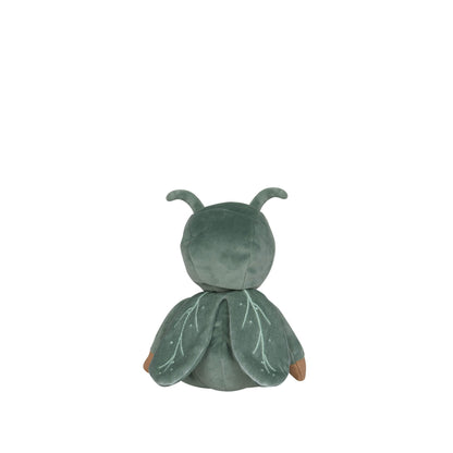 Green grasshopper figurine with wings on a white background