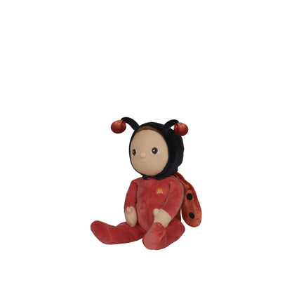 Plush toy in a ladybug costume on a white background