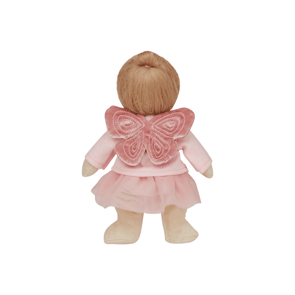 Doll with pink outfit and butterfly wings on a transparent background