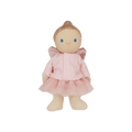 Stuffed doll in a pink outfit with wings on a transparent background